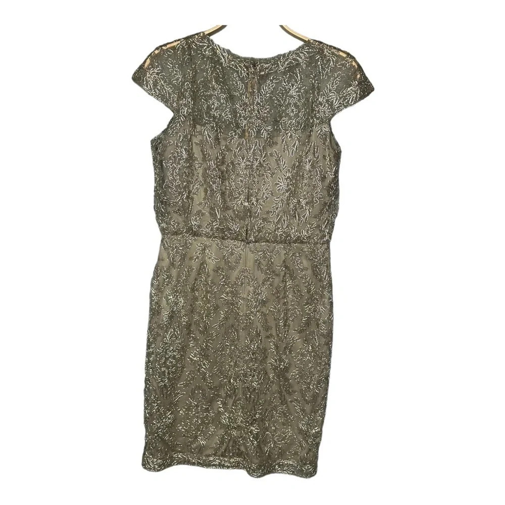 Tadashi Shoji Embroidered Metallic Blouson Dress in Smoke Pearl. Sz: 10 - Picture 6 of 10
